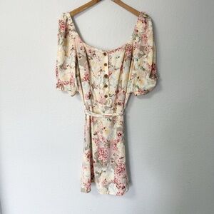 LC Lauren Conrad Cream and Pink Floral Mini Dress